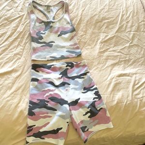 Forever 21 tank and bike short set. Pink/grey camo. Small